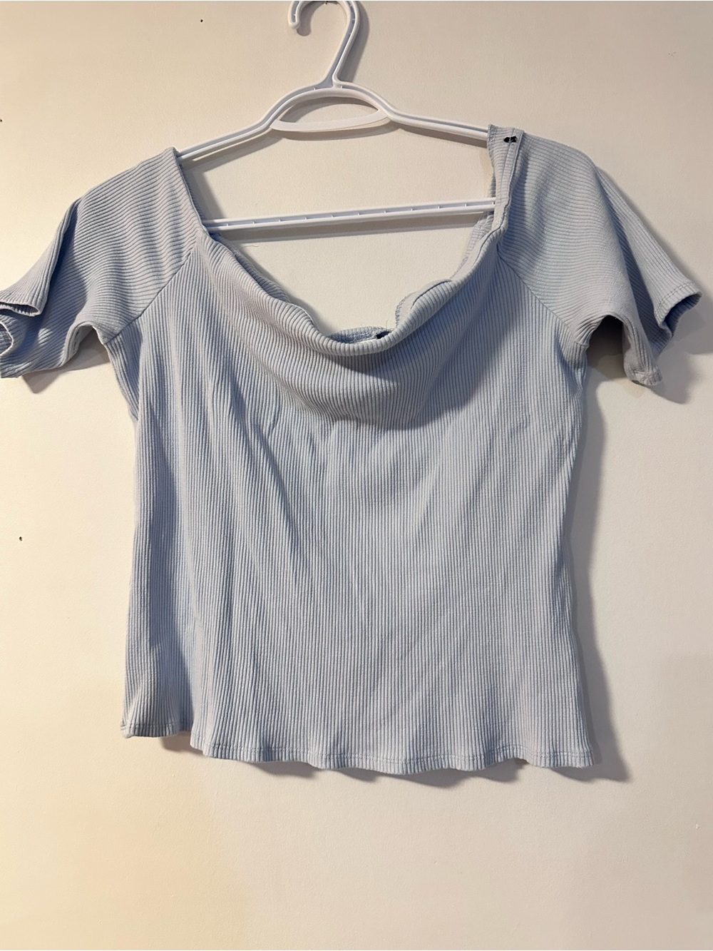 H&M Light Blue Ribbed Off-Shoulder Crop Top - Picture 1 of 4